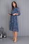 Women's Indigo Belted Shoulder Embellished Patterned Chiffon Dress Apcx04 - 5