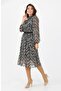 Women's Tie-Belt Neck Tie-Detail Ruffled Patterned Chiffon Dress Apcx05 - 4