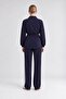 Double Suit with Pearl Guipure Detail on the Collar, Navy Blue - 3