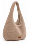 Women's Beige Teddy Plush Hobo Shoulder Bag Soft Textured Lined Daily Bag - 4