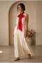 Begonia multifunctional long satin scarf, red. - 5