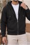 Plush Inside Three Yarn Fabric Oversized Zippered Hooded Sweatshirt - Black - 6