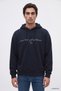 Relaxed Fit Navy Blue Embroidered 3 Thread Hooded Sweatshirt - 3