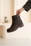 Women's Leather Textured Square Buckle Detailed Short Heeled Zippered Casual Boots - 3