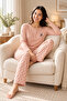 Women's Viscose Pajama Set Long Sleeve Patched Collar Patterned Trousers Modern Homewear Home Clothing 79-156