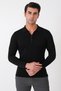 Slim Fit Stretchy Cotton Zippered Polo Collar Black Knitwear Tr 902