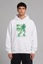 Green Runner Design Front Printed Oversize White Hooded Sweatshirt