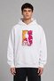 Biker Japanese Design Front Printed Oversize White Hooded Sweatshirt