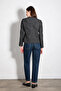 V-Neck Tweed Jacket with Knitted Accessories - Navy Blue - 7