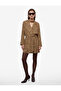 Double-Breasted Scarf Collar Long Sleeve Flared Cut Mini Satin Leopard Dress