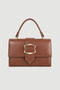 Faux Leather Bag with Gold Accessories - Tan - 2