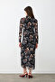 High Neck Patterned Tulle Lycra Maxi Dress - Black - 6