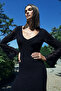 V-Neck Lace Long Evening Dress - Black - 2