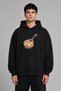 Binding Design Pre-Printed Oversize Black Hooded Sweatshirt