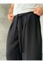 Pleated Belted Baggy Fabric Trousers t Black - 5