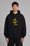 Yellow Snake Design Front Printed Oversize Black Hooded Sweatshirt