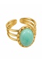 Turquoise Stone Oval Ring Gold Color Adjustable Women's Ring - 4