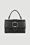 Faux Leather Bag with Gold Accessories - Black - 2