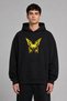 Gold Butterfly Design Pre-Printed Oversize Black Hooded Sweatshirt