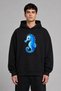 Sea Horse Design Pre-Printed Oversize Black Hooded Sweatshirt