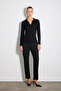 Polo Collar Knitted Cotton Blouse - Black - 2
