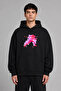 Runner 5 Design Pre-Printed Oversize Black Hooded Sweatshirt
