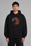 Floral Horse Design Pre-Printed Oversize Black Hooded Sweatshirt