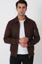 Comfort Fit Side Pocket Sleeve Skirt Ribbed Brown Suede Coat Mt 182 - 3