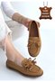 Boriy Tan Leather Powder Suede Ballerina Shoes