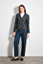 V-Neck Tweed Jacket with Knitted Accessories - Navy Blue - 3