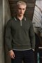Men's Long Sleeve Polo Collar Khaki Sweater
