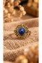 Lapis Natural Stone Daisy Motif Adjustable Vintage Copper Women's Ring - 2
