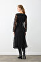 Square Neckline Cordone Lace Long Evening Dress - Black - 8