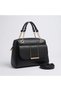 Matte Black Small Women's Handbag with Gold Accessories and Crossbody Strap - - 2