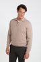 Men's Beige Melange Wool Standard Fit Regular Cut Polo Collar Knitwear Sweater - 2
