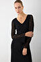 V-Neck Lace Long Evening Dress - Black - 3