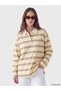 Two Mt Shop Quality Lcw Modest Mixed 2 Thread Striped Oversize Women's Sweatshirt Tunic