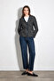V-Neck Tweed Jacket with Knitted Accessories - Navy Blue - 2