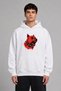 Angry Dog Design Front Printed Oversize White Hooded Sweatshirt