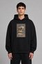Historical Ethnic Romania Carpet Design Pre-Printed Oversize Black Hooded Sweatshirt