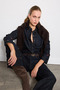 Dreamer Collection Denim Shirt with Embroidered Sleeves - Navy Blue - 6