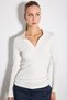 Polo Collar Knitted Cotton Blouse - Ecru - 4