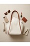 Women's Cream Brown Double Color Soft Leather Shoulder Bag 30X25 cm with Extra Makeup Bag - 5