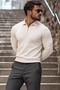 Men's Half-Zip Casual Cream Sweater - 2