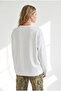 Women's White Crew Neck Modal Buttoned Draped Basic Sweatshirt Swt-19000803 - 5