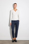 Polo Collar Knitted Cotton Blouse - Ecru - 2