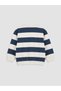 Navy Blue Crew Neck Striped Boy's Sweatshirt - 4