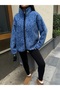Women's Blue Zippered Oversize Plush Sweatshirt - 8