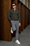 Men's Polo Collar Half Zipper Khaki Sweater - 3