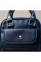 Women's Navy Blue Soft Leather Hand and Shoulder Bag with Silver Detail 18X13 cm - - 2